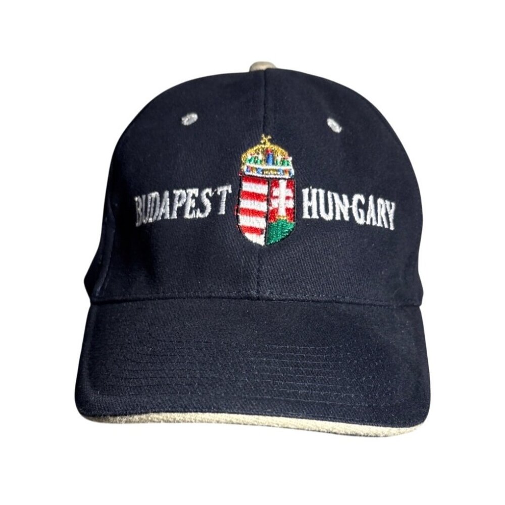 Budapest Hungary Hat Embroidered Blue Adjust Baseball Cap Brass Buckle Strap